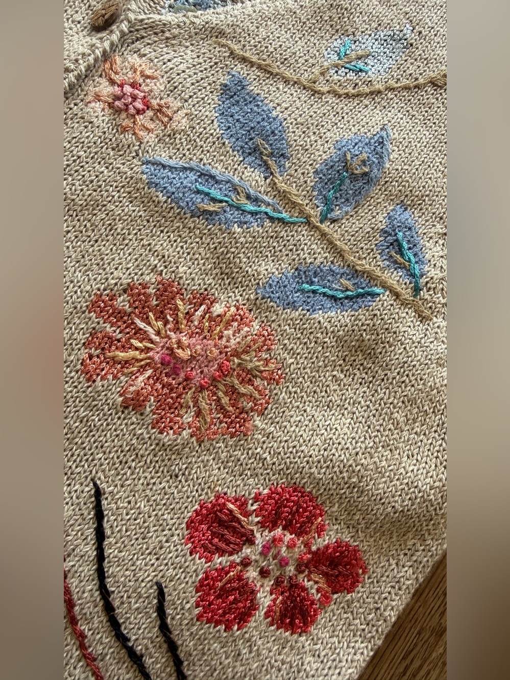 Colorful Embroidered Botanical Knit Sweater Vest - Size Small - Picture 7 of 15